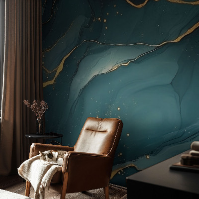 Papel de parede autocolante para sala com padrão abstrato em tons de azul escuro