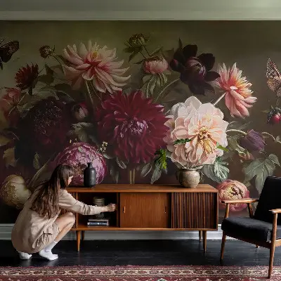 Papel de parede autocolante com padrão floral em estilo majestoso