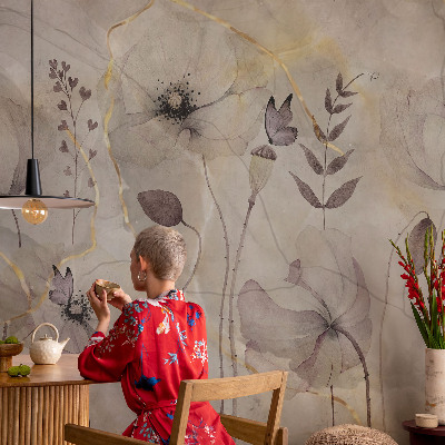 Papel de parede autocolante para sala Flores delicadas