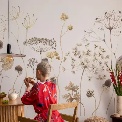 Papel de parede autocolante com estampa de flores silvestres