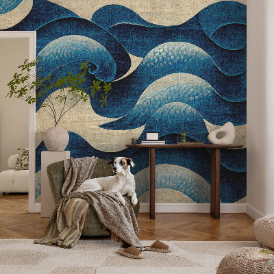 Papel de parede infantil com padrão de ondas azuis