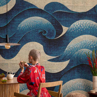Papel de parede infantil com padrão de ondas azuis