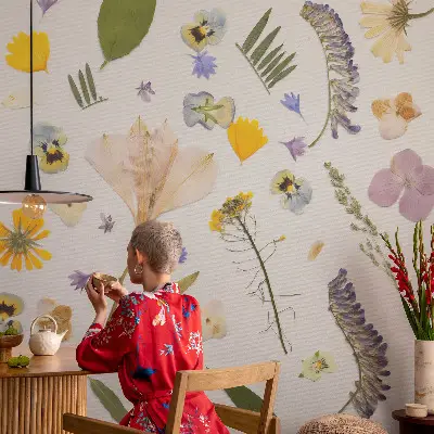 Papel de parede infantil com estampa de flores da primavera