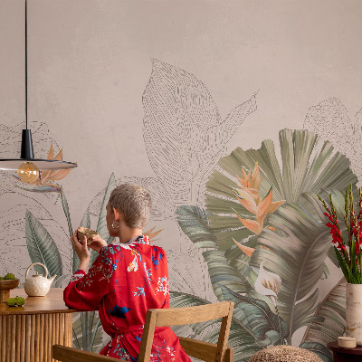 Papel de parede autocolante para quarto Flores tropicais