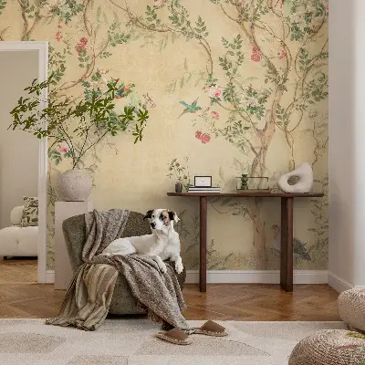 Papel de parede autocolante para quarto com detalhes florais