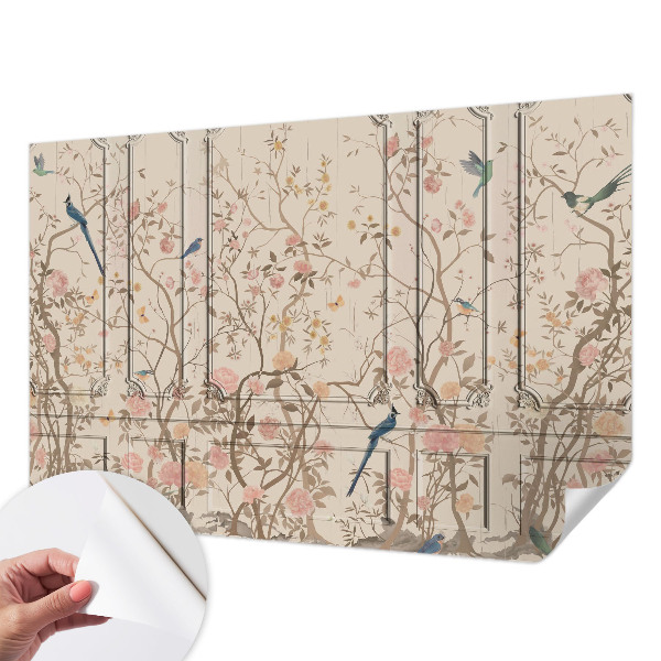 Papel de parede 3D Pássaros e flores