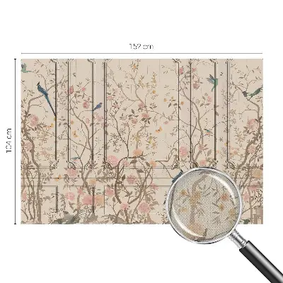 Papel de parede 3D com padrão de pássaros e flores