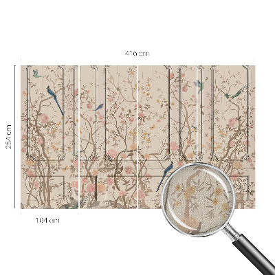 Papel de parede 3D Pássaros e flores