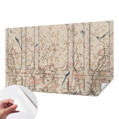 Papel de parede 3D Pássaros e flores