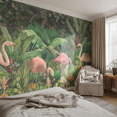 Papel de parede autocolante para sala com estampa de flamingos cor-de-rosa