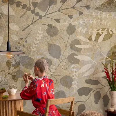 Papel de parede autocolante para quarto com estampa de folhas em formato de galho