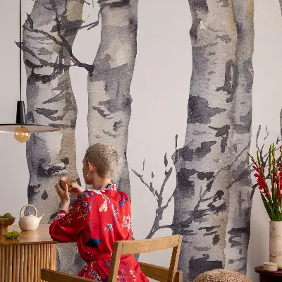 Autocolante de parede fotográfico com motivo de floresta de álamos