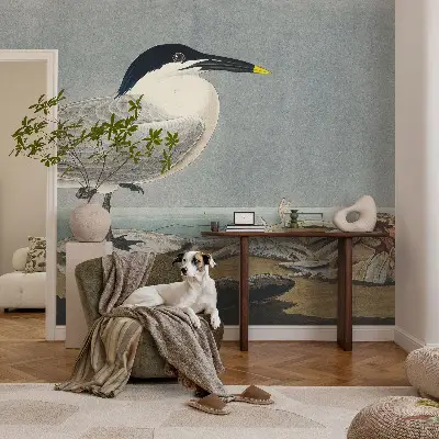 Papel de parede autocolante para sala com estampa de aves que traz elegância ao ambiente