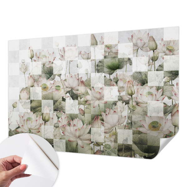 Papel de parede autocolante para quarto com padrão de lótus