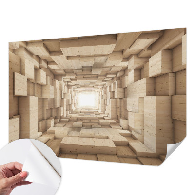 Papel de parede 3D com efeito de túnel em madeira