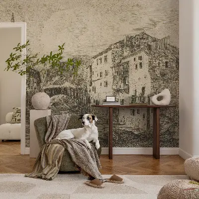 Papel de parede autocolante para sala com estampado de panorama da cidade
