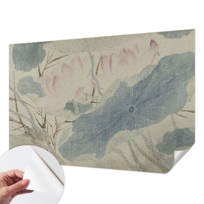 Papel de parede autocolante para quarto com estampa de folhas de lótus