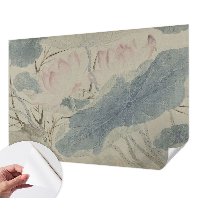 Papel de parede autocolante para quarto com estampa de folhas de lótus