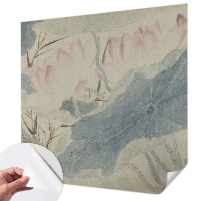 Papel de parede autocolante para quarto com estampa de folhas de lótus