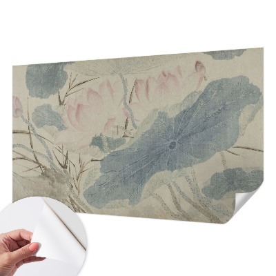 Papel de parede autocolante para quarto com estampa de folhas de lótus