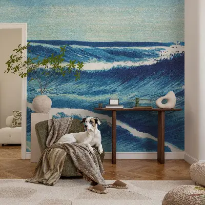 Papel de parede autocolante para quarto com estampa de ondas do mar