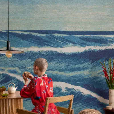 Papel de parede autocolante para quarto com estampa de ondas do mar