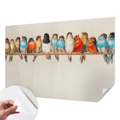 Papel de parede autocolante com estampa de pássaros em um galho