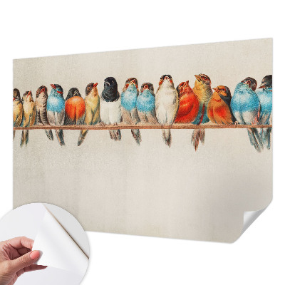 Papel de parede autocolante com estampa de pássaros em um galho