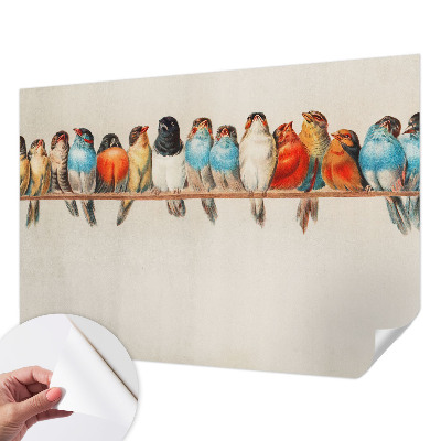 Papel de parede autocolante com estampa de pássaros em um galho