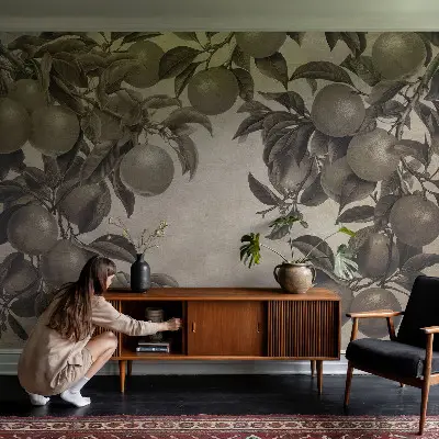 Papel de parede infantil com padrão de frutas