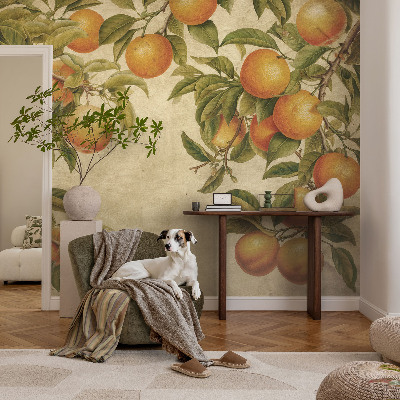 Papel de parede autocolante para sala com estampa de ramos de frutos