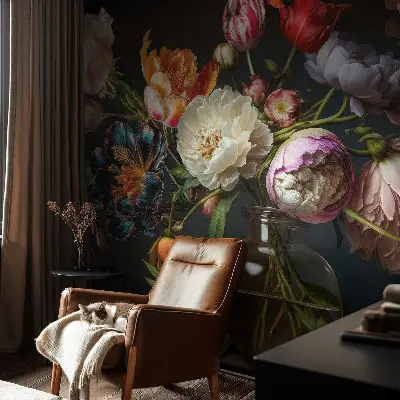 Papel de parede autocolante para quarto com estampa de buquê de flores