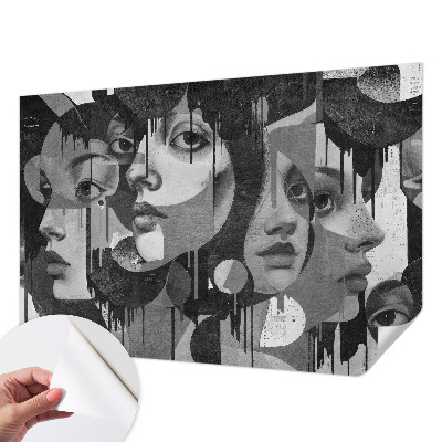 Papel de parede 3D com padrão de rostos de mulheres