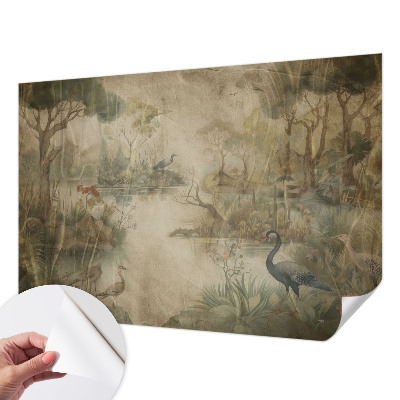 Papel de parede autocolante para quarto com estampa de cena da floresta