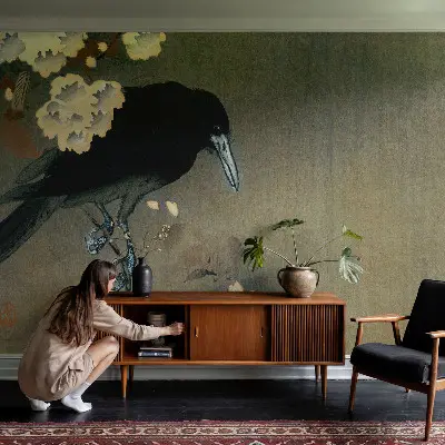 Papel de parede autocolante para sala com estampa de natureza exótica