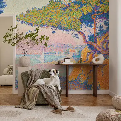 Papel de parede autocolante para quarto com uma paisagem colorida