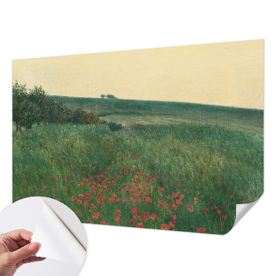 Papel de parede 3D com estampa de campos de papoulas