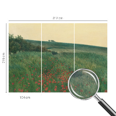 Papel de parede 3D com estampa de campos de papoulas