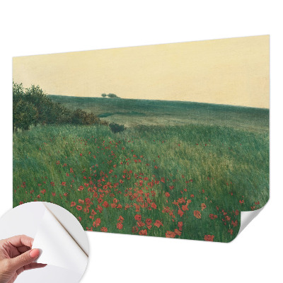 Papel de parede 3D com estampa de campos de papoulas