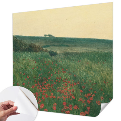 Papel de parede 3D com estampa de campos de papoulas