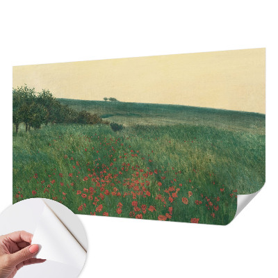 Papel de parede 3D com estampa de campos de papoulas
