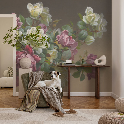 Papel de parede autocolante para quarto com padrão floral elegante