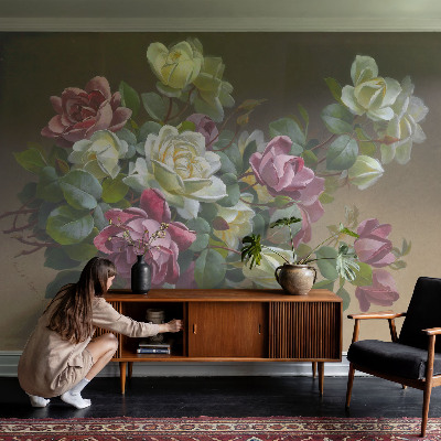 Papel de parede autocolante para quarto com padrão floral elegante