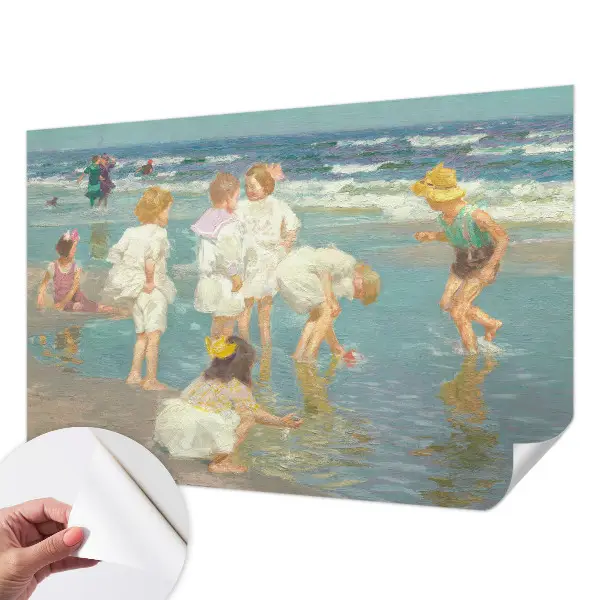 Papel de parede 3D com desenho infantil de praia