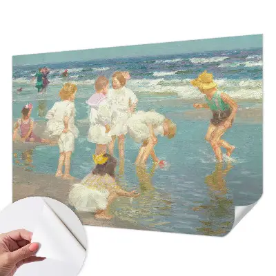 Papel de parede 3D com desenho infantil de praia
