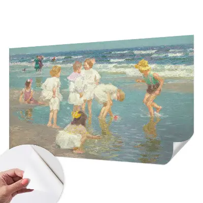 Papel de parede 3D com desenho infantil de praia