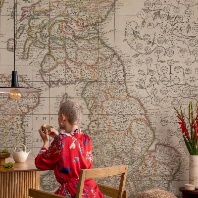 Papel de parede autocolante para sala com estampa de mapa antigo