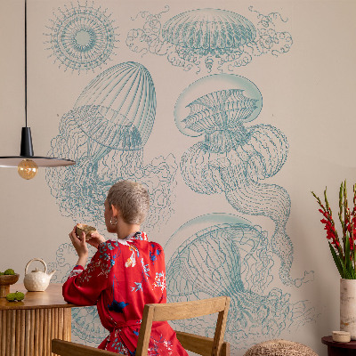 Papel de parede infantil com estampa de medusa marinha
