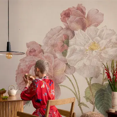 Papel de parede para criança com estampa de rosas românticas