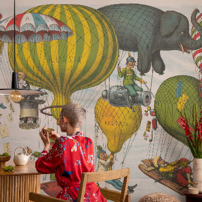 Papel de parede autocolante com estampa de viagem de balão